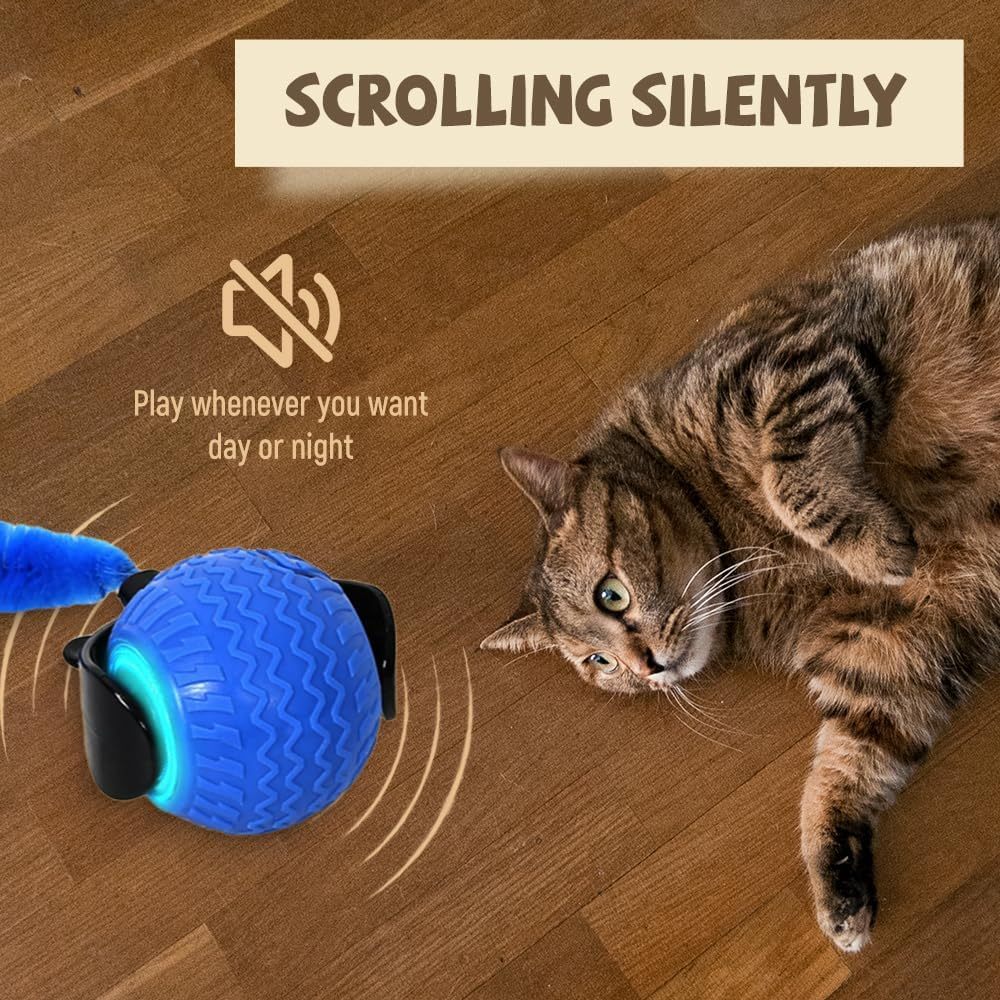 Interactive Cat Ball Toy, 2025 New Cat Ball Toys With Cord Mouse, Smart Self Rolling Cat Toys For Bored Indoor Cats, Automatic Moving Peppy Pet Ball
