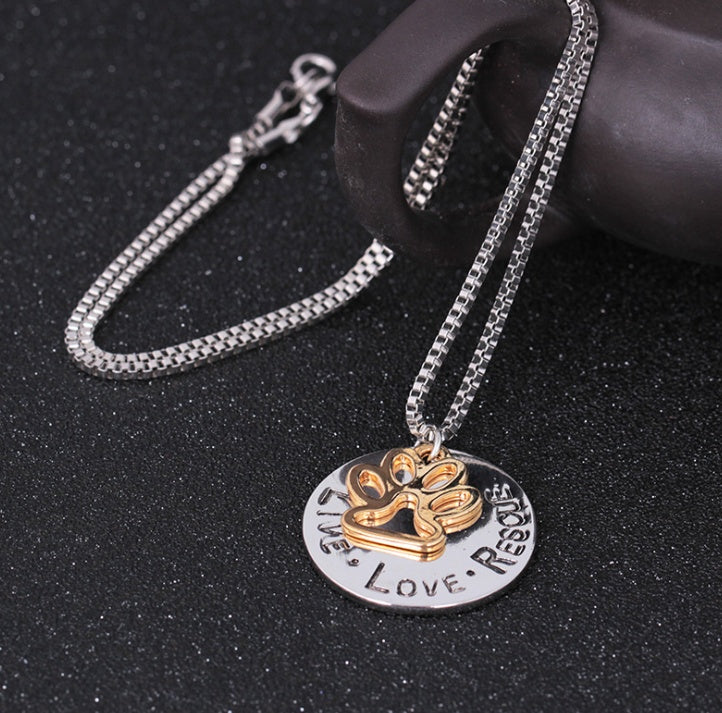 Fashion love pet round dog paw tag short necklace