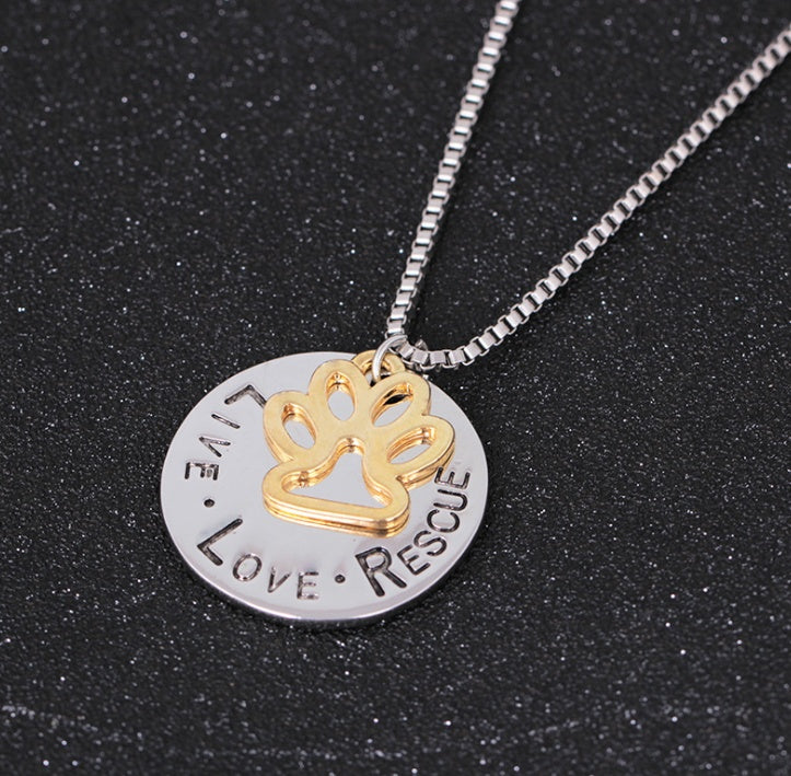 Fashion love pet round dog paw tag short necklace