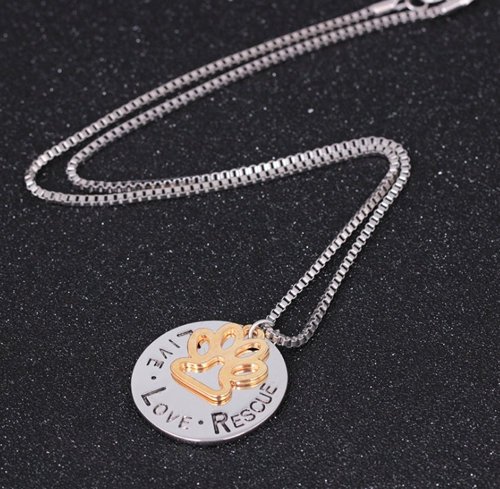 Fashion love pet round dog paw tag short necklace
